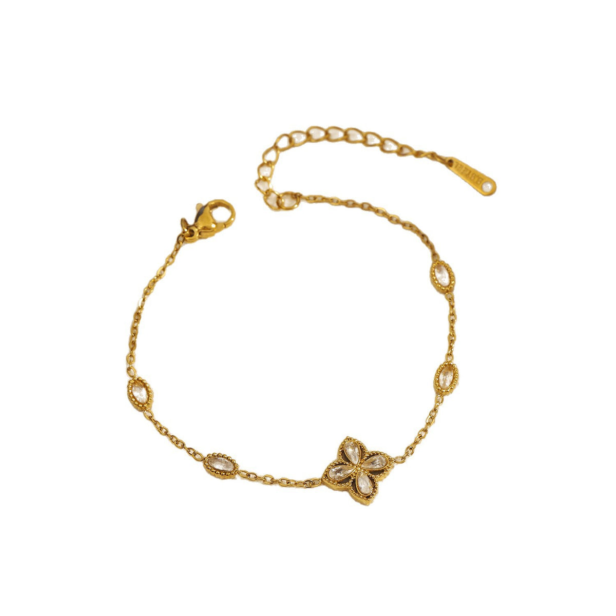 Japanese And Korean Ins New Style Titanium Steel White Diamond Four-Leaf Flower Bracelet For Women, Niche Design, Versatile, Light Luxury, High-End Feel, Gift Idea